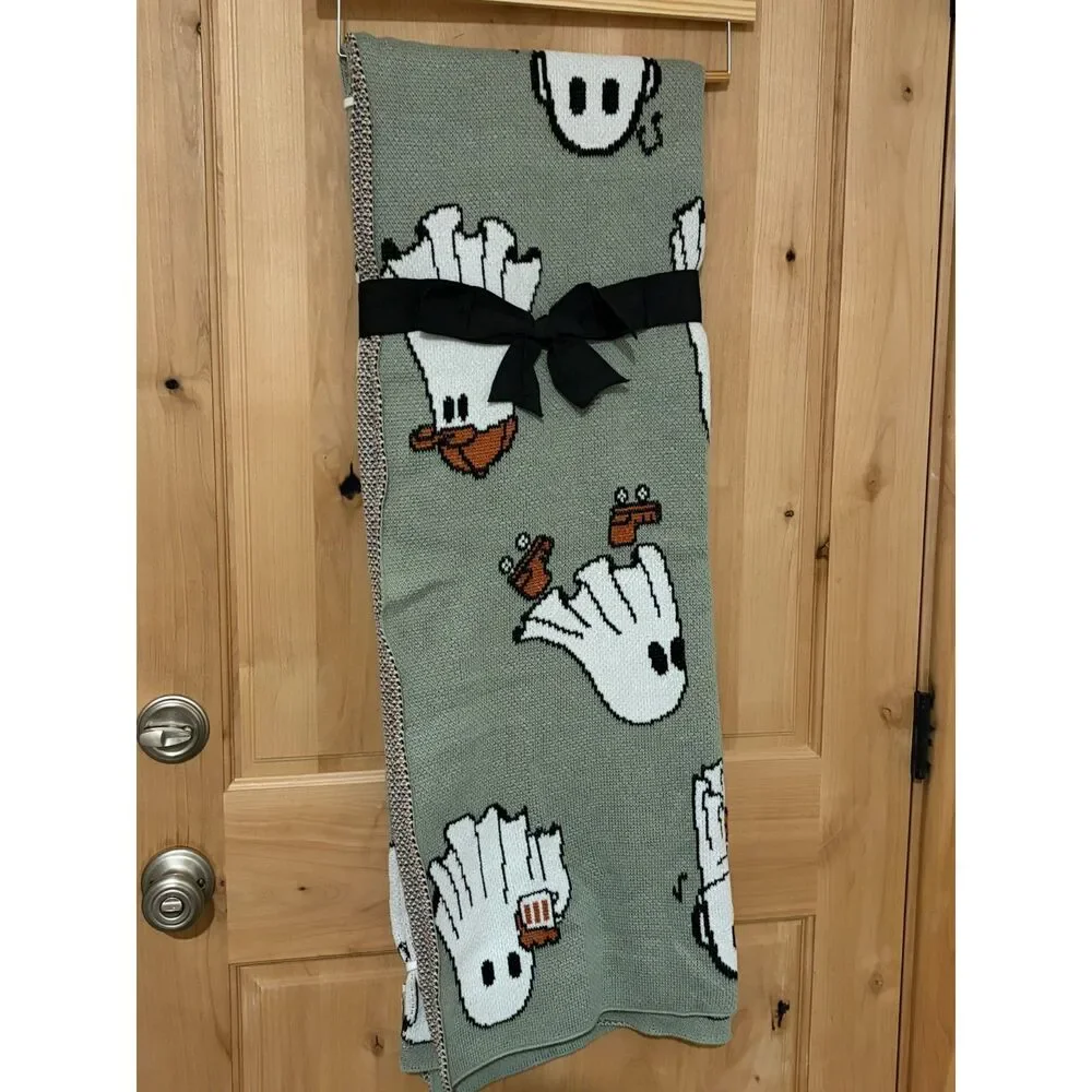 Goblin & Ghoul Halloween Knit Throw Blanket Sage Green 50